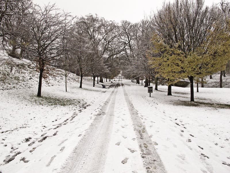 Sosta di Greenwich nella neve fotografia stock Sosta di Greenwich nella neve fotografia stock