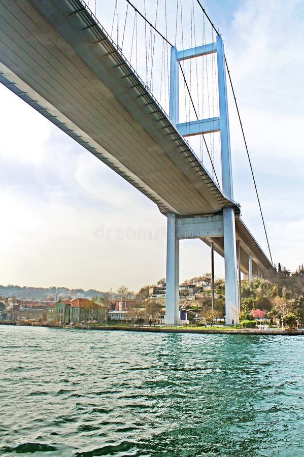 Sotto il primo ponte di Bosphorus, Costantinopoli, Turchia fotografia stock Sotto il primo ponte di Bosphorus, Costantinopoli, Turchia fotografia stock