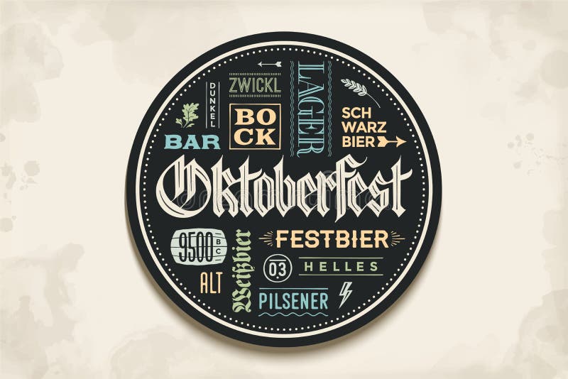 Sottobicchiere della bevanda con iscrizione per il festival della birra di Oktoberfest illustrazione vettoriale Sottobicchiere della bevanda con iscrizione per il festival della birra di Oktoberfest illustrazione vettoriale