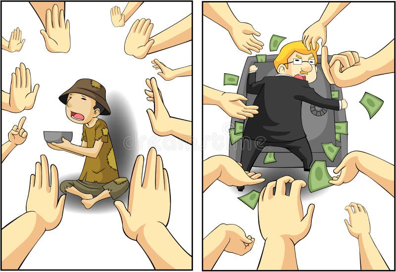 Souffrance entre le riche et le pauvre illustration libre de droits