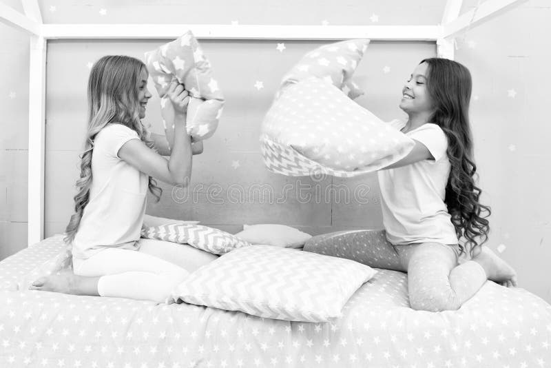 Soulmates Girls Having Fun Sleepover Party Pillow Fight Pajama Party