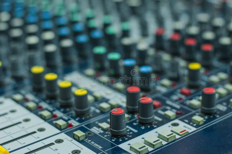 Sound Check for the Concert. Mixer Control. Music Engineer. Buttons and