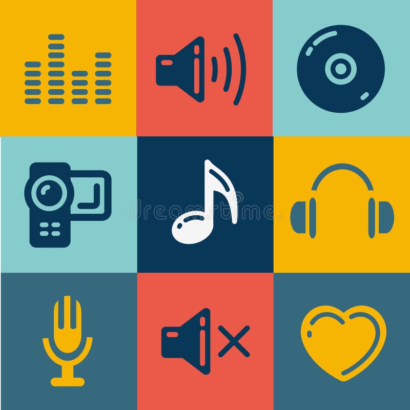 Sound and Music Vectors Set Stock Vector Illustration of music, video