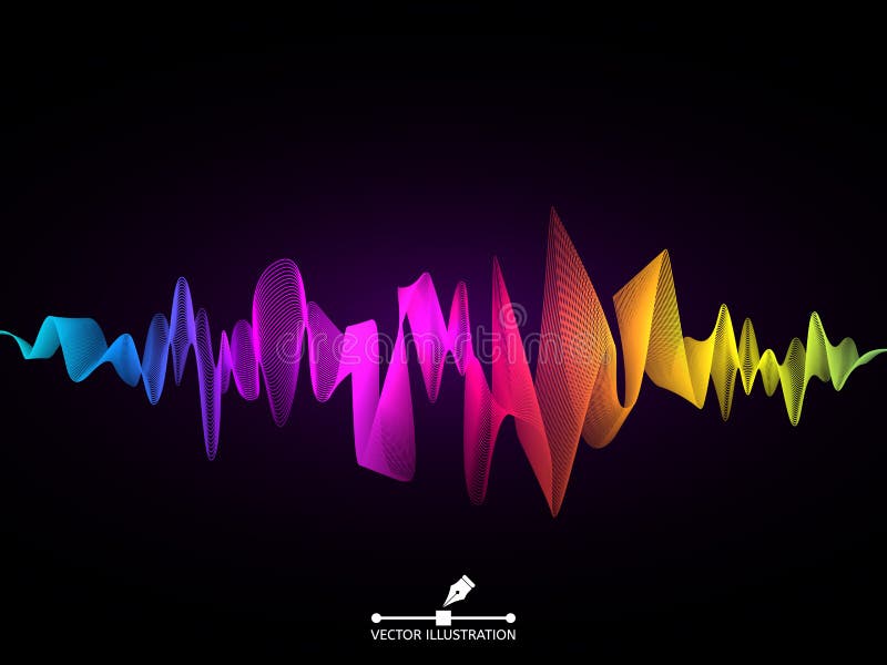 Sound wave concept. Colorful digital equalizer. Abstract audio element. Music pulse on dark background. Futuristic color royalty free illustration Sound wave concept. Colorful digital equalizer. Abstract audio element. Music pulse on dark background. Futuristic color royalty free illustration