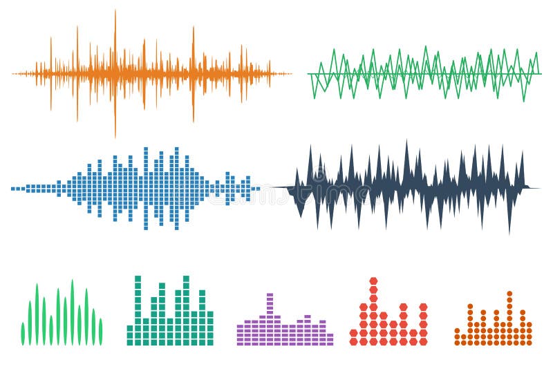 Sound Wave Icon Set. Music soundwave icons set. Equalize audio a stock illustration