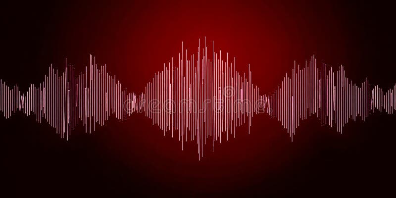 Sound wave visualization with red background illustrating audio frequency patterns vector illustration