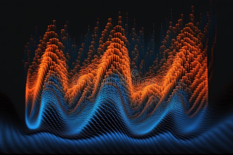 Sound Waves, Blue and Orange Color. Generative AI Stock Illustration