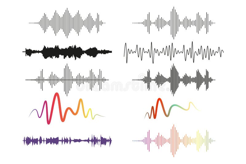 Sound waves set, audio digital equalizer technology, musical pulse vector Illustrations on a white background royalty free illustration