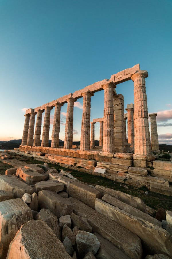 Sounion Temple De Poseidon En Grèce Heure Dor De Coucher