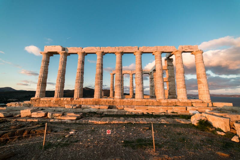 Sounion Temple De Poseidon En Grèce Heure Dor De Coucher
