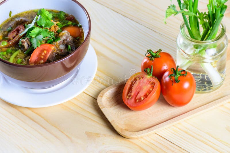 Soup with Beef, Vegetables and Bone Broth As Base. Stock Photo Image