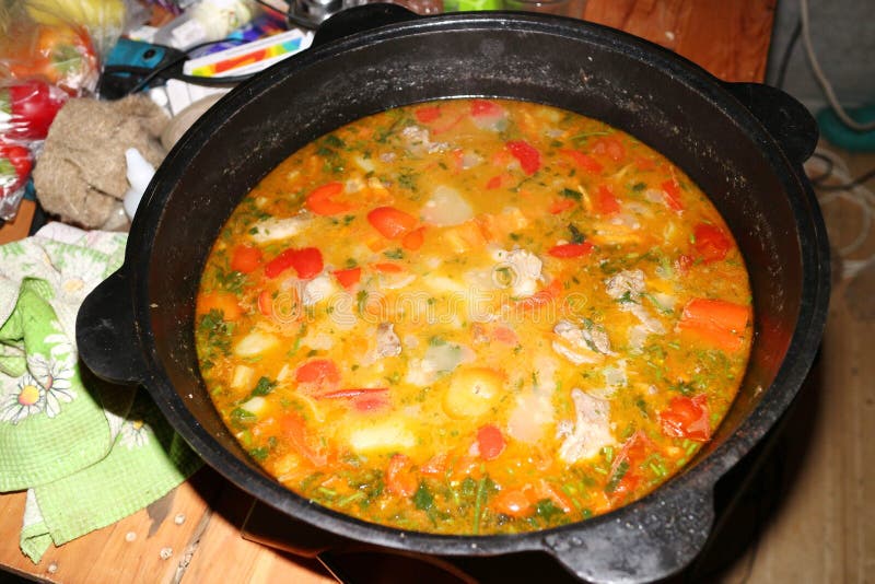Soup in a Cauldron on a Fire with Spices Stock Photo Image of fire, delicious 170267452