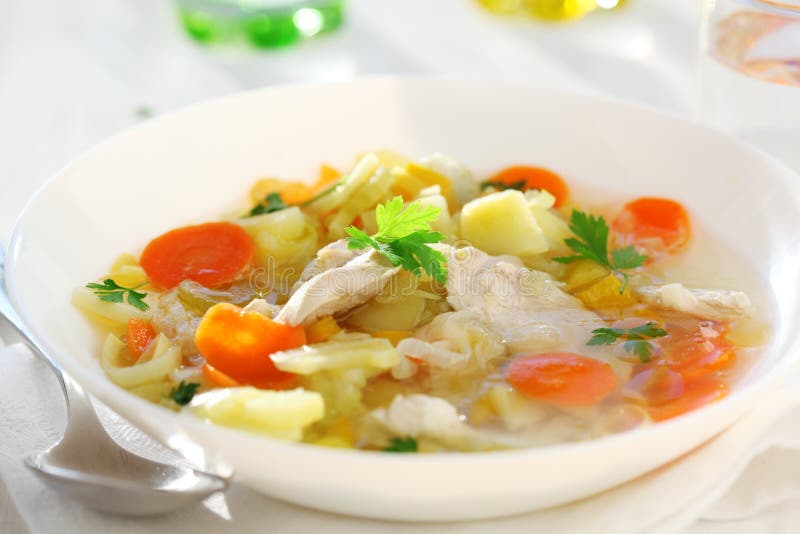 Soup with chicken and vegetable royalty free stock images