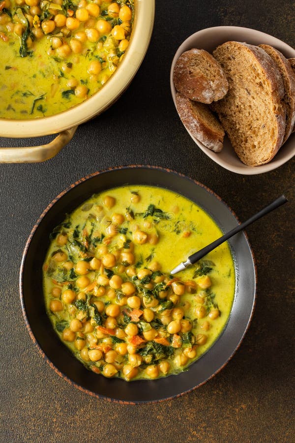 Soup with Chickpeas and Spinach Stock Photo - Image of cooked, tomato