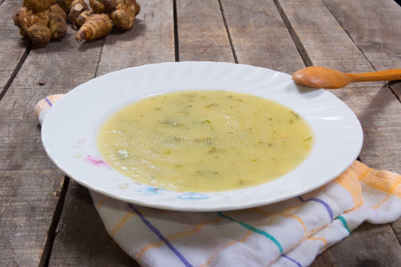 Soup of Jerusalem Artichoke in Plate Stock Photo - Image of meal ...