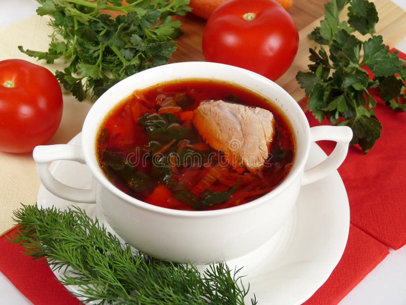 A soup in meat broth