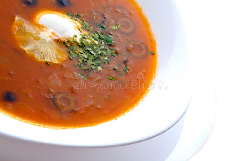Soup in plate. stock image. Image of herbs, lettuce, dish 9339003