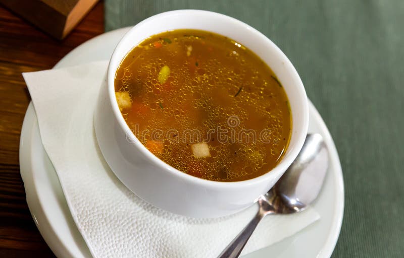 Soup with veal and pasta stock photos