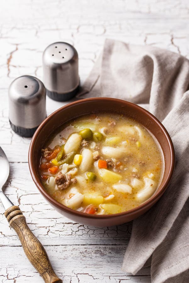 Soup with Vegetable and Minced Meat Stock Image Image of green
