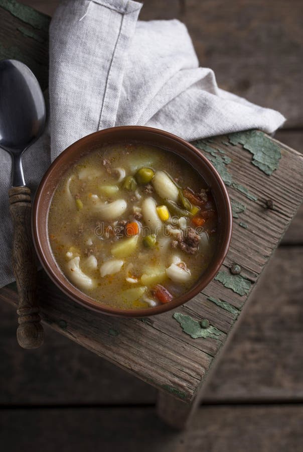 Soup with Vegetable and Minced Meat Stock Image Image of pasta