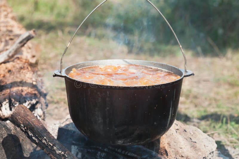 Soup with Potato Boils in a Cauldron, Close Up Stock Photo - Image of ...
