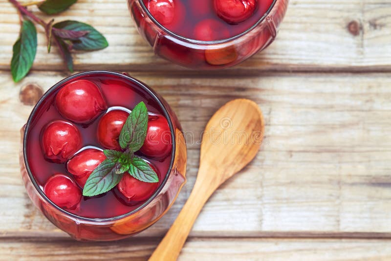 Sour cherry compote stock photo. Image of flat, glass 91446698