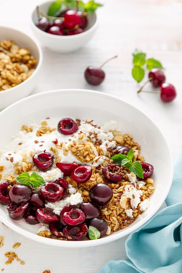 Sour Cherry Granola with Cottage Cheese and Yogurt. Healthy Food, Diet ...