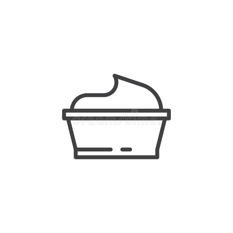 Sour cream bowl line icon. linear style sign for mobile concept and web design. Bowl of sour sauce mayonnaise outline vector icon. Dairy product symbol, logo illustration. Vector graphics