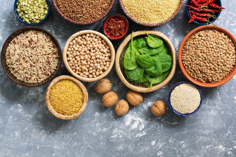 A source of vegetarian protein and vitamins , a variety of cereals,beans,herbs,nuts. Chickpeas, rice,buckwheat,bulgur,lentils, pea