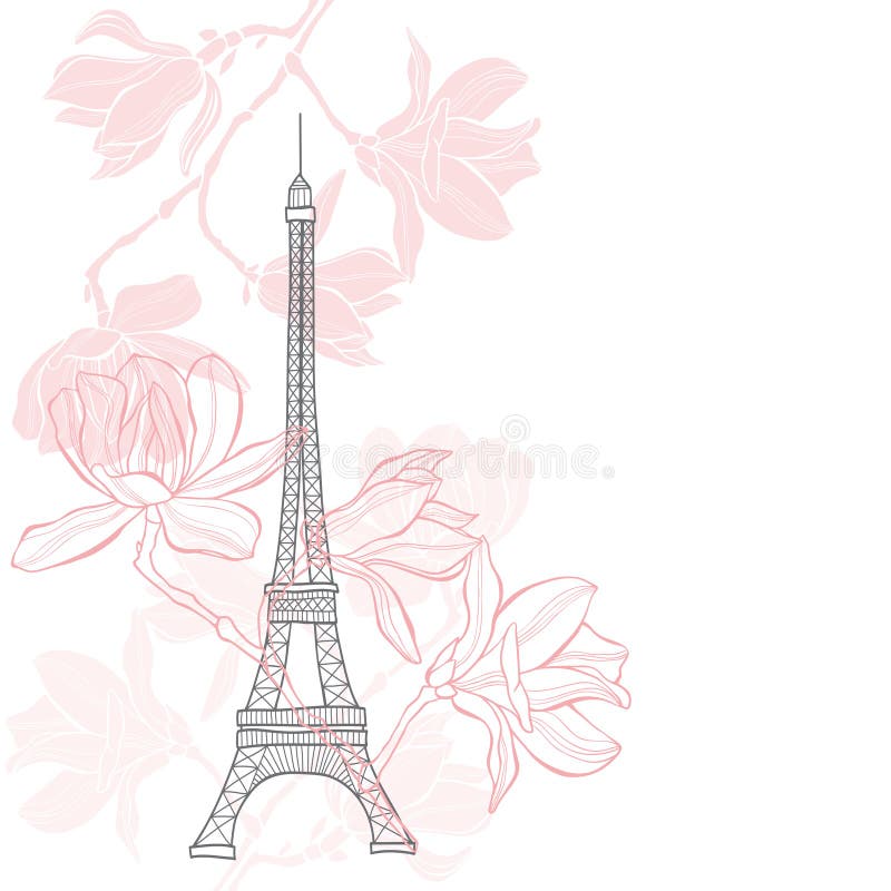 Source à Paris Dirigez l'illustration avec Tour Eiffel et la magnolia de floraison sur un fond blanc illustration de vecteur Source à Paris Dirigez l'illustration avec Tour Eiffel et la magnolia de floraison sur un fond blanc illustration de vecteur