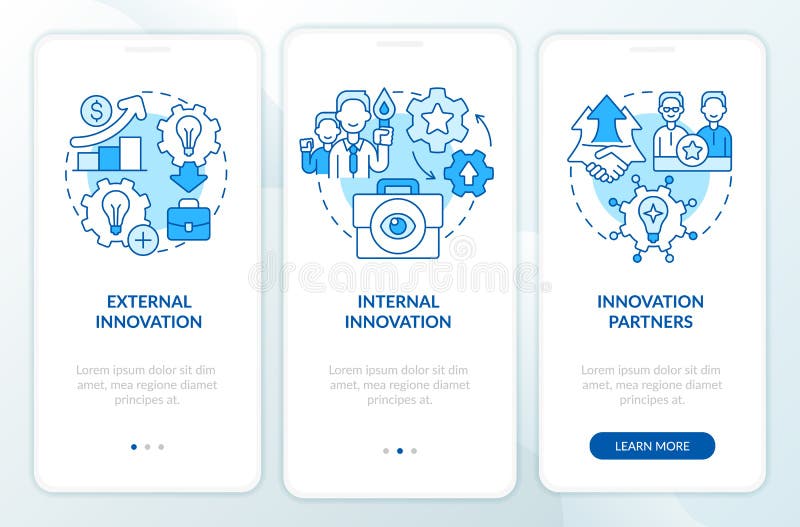 Sources for idea generation blue onboarding mobile app screen royalty free illustration