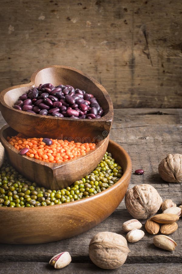 Sources of Vegetable Protein are Various Legumes and Nuts Stock Image