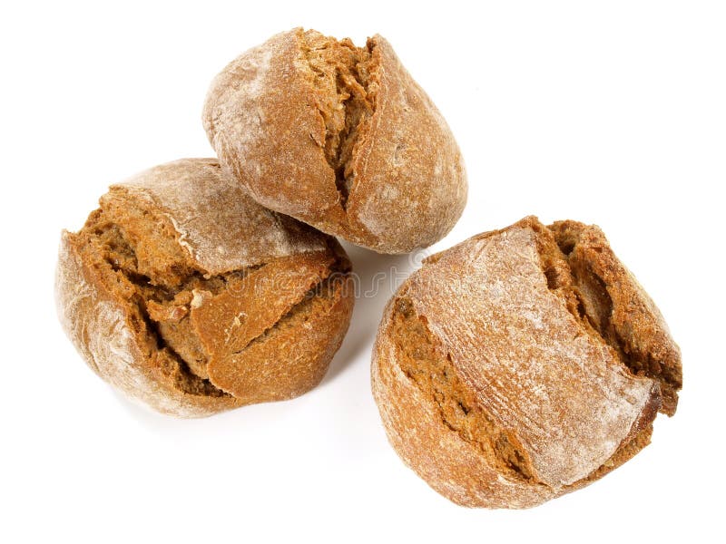 Sourdough Rye Bread Rolls on White Background Isolated Stock Image