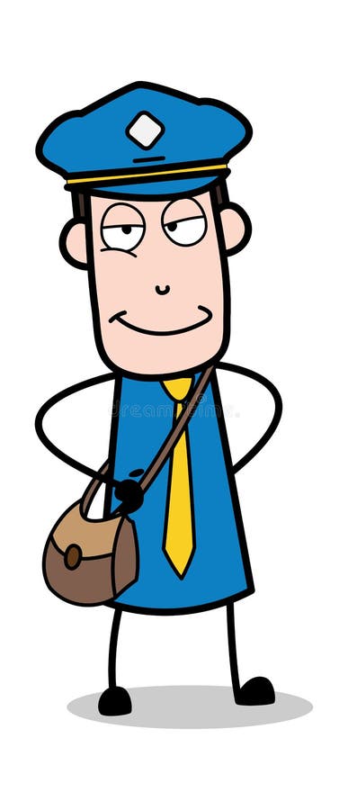 Sourire adroit - messager Guy Vector Illustration de bande dessinée de facteur. R? tro messager Guy Vector Illustration de bande dessin? e de facteur et conception simple d'agrafe-art