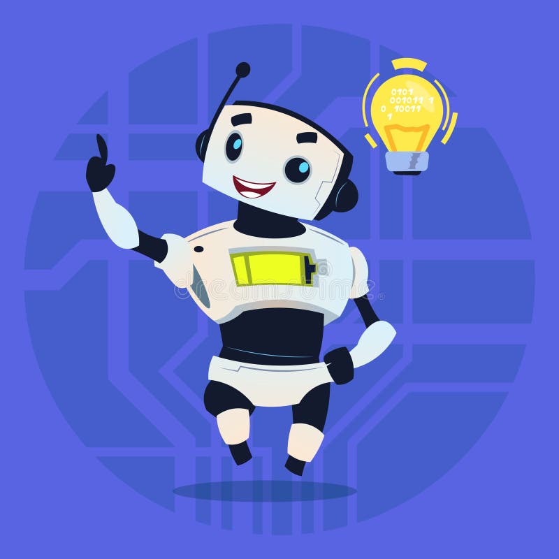 Sourire heureux de robot mignon ayant le concept moderne de technologie d'intelligence artificielle de nouvelle idée illustration libre de droits Sourire heureux de robot mignon ayant le concept moderne de technologie d'intelligence artificielle de nouvelle idée illustration libre de droits