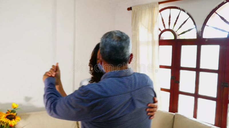 Sourire retiré entre époux de masque bénéficiant d'un week-end dans le salon banque de vidéos
