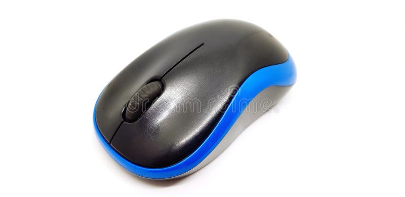 Souris radio ou ordinateur noire/bleue de Bluetooth sur le fond blanc photos libres de droits Souris radio ou ordinateur noire/bleue de Bluetooth sur le fond blanc photos libres de droits
