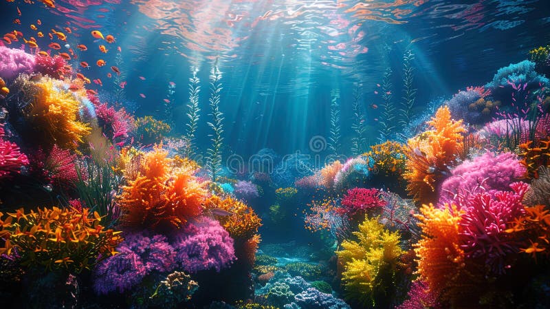 Beneath the surface, coral reefs stretch out like underwater gardens, teeming with life and vibr. AI generated. Beneath the surface, coral reefs stretch out like underwater gardens, teeming with life and vibr. AI generated