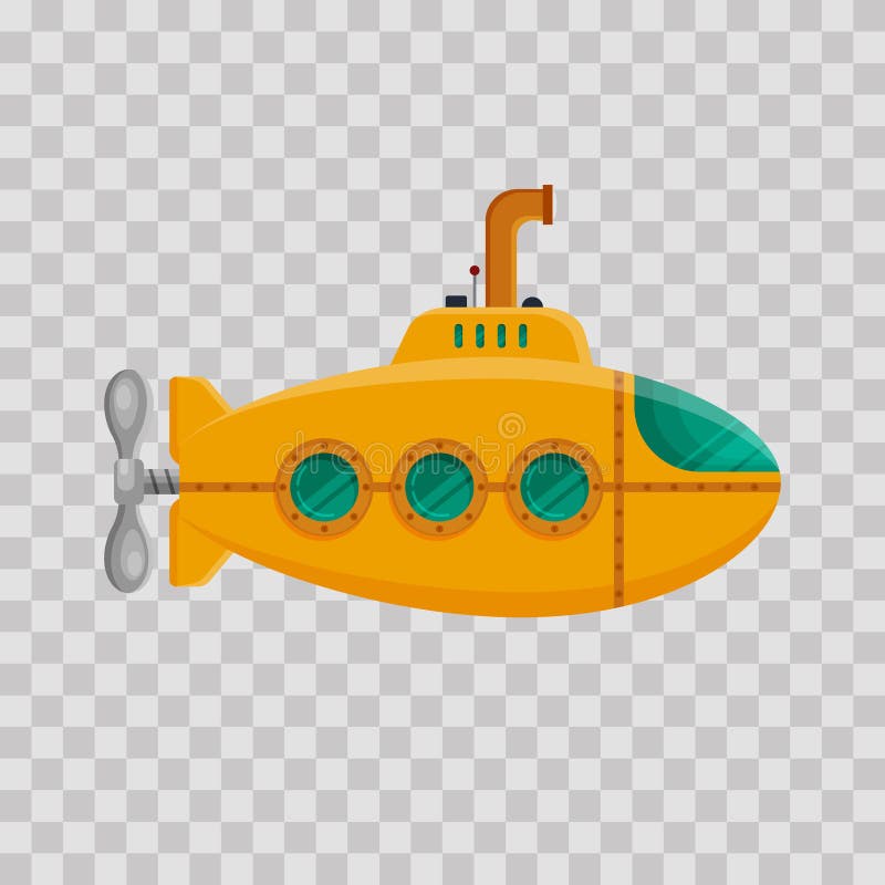 Yellow submarine with periscope on transparent background. Colorful underwater sub in flat style. Childish toy - stock vector illustration. Yellow submarine with periscope on transparent background. Colorful underwater sub in flat style. Childish toy - stock vector illustration.