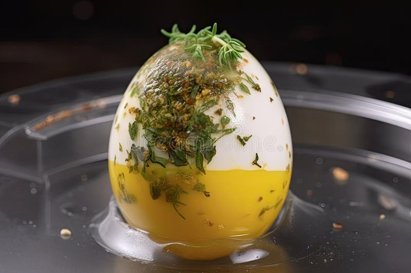 Sousvide Egg, with Runny Yolk and Sprinkling of Herbs and Spices Stock