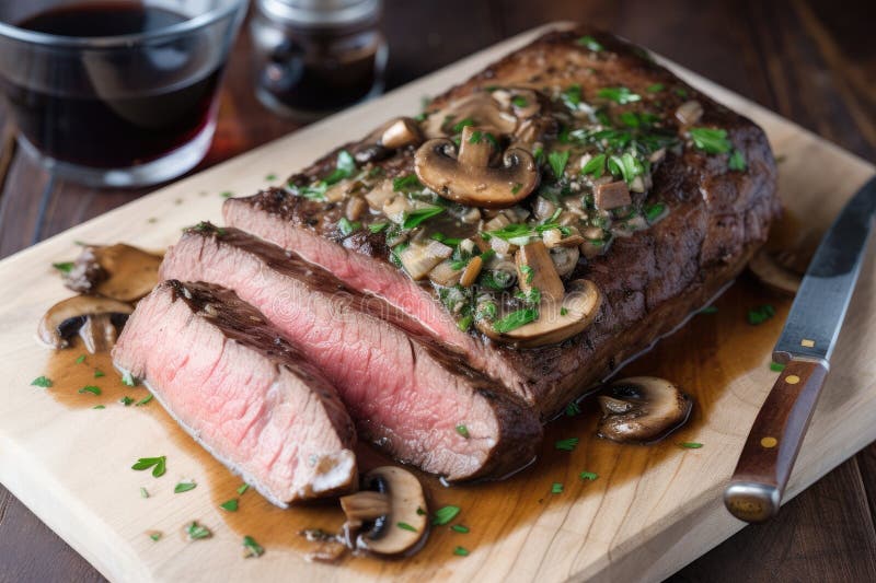 Sousvide Steak with Mushroom Sauce and Herbs Stock Illustration