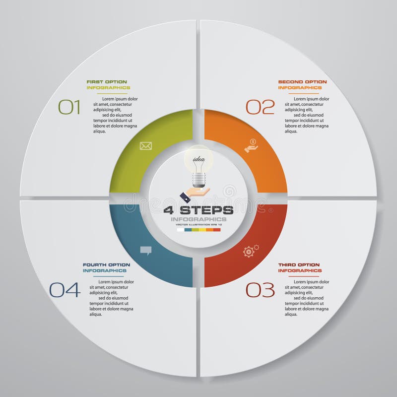 Soustrayez 4 éléments modernes d'infographics de graphique circulaire d'étapes Illustration de vecteur illustration stock Soustrayez 4 éléments modernes d'infographics de graphique circulaire d'étapes Illustration de vecteur illustration stock