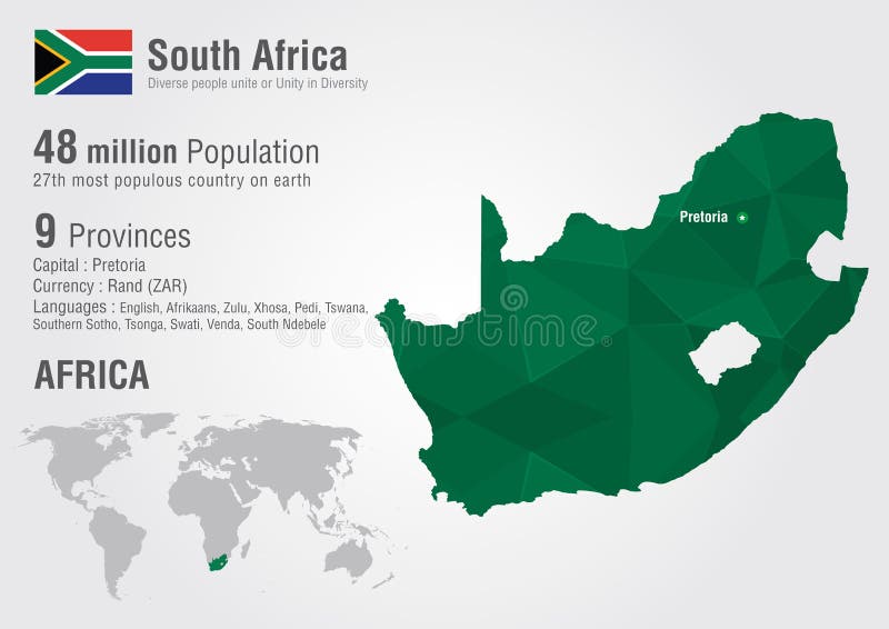 South Africa world map with a pixel diamond texture.