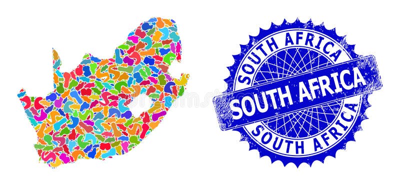 Spot Pattern South African Republic Map and Scratched Badge Stock