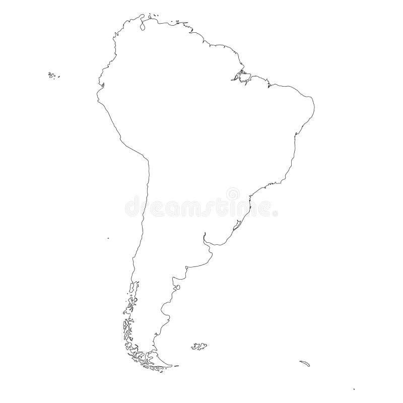 South America Thin Black Outline Map. Contour Map of Continent Stock ...