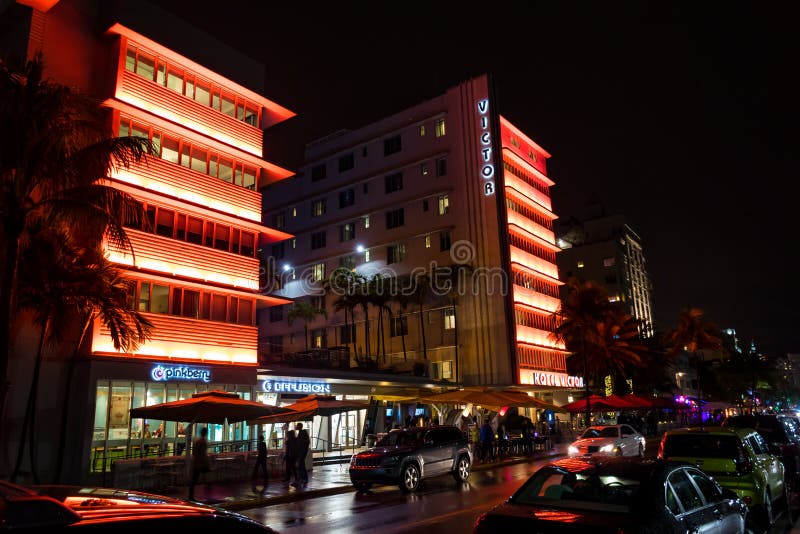 South Beach Ocean Avenue Hotel At Night In Miami Florida USA Editorial Photography - Image of ...