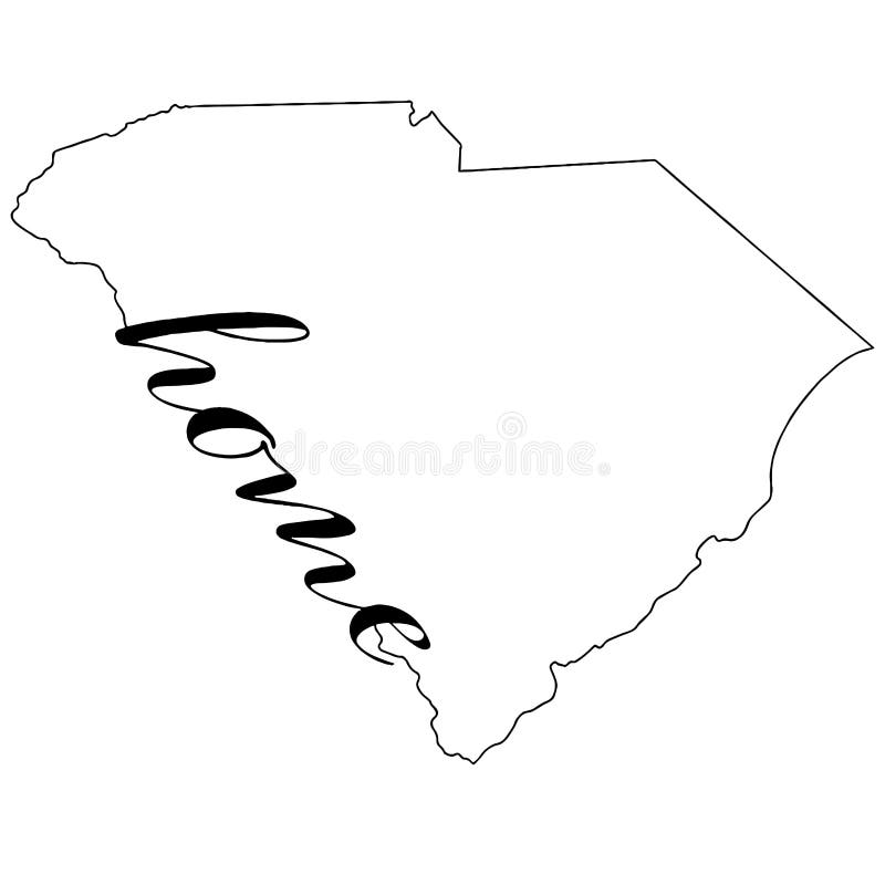 South Carolina State Map Outline Illustration With The Word Home Stock