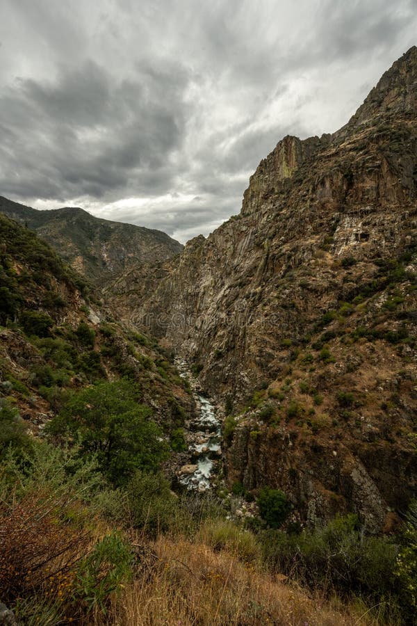 South Fork of the Kings River Cuts through Steep Canyon Walls Stock