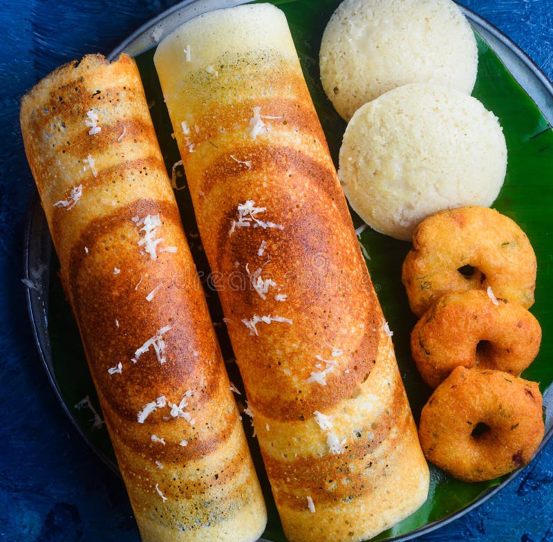 South Indian Platter- Idli,Dosa and Vada Stock Photo - Image of fried