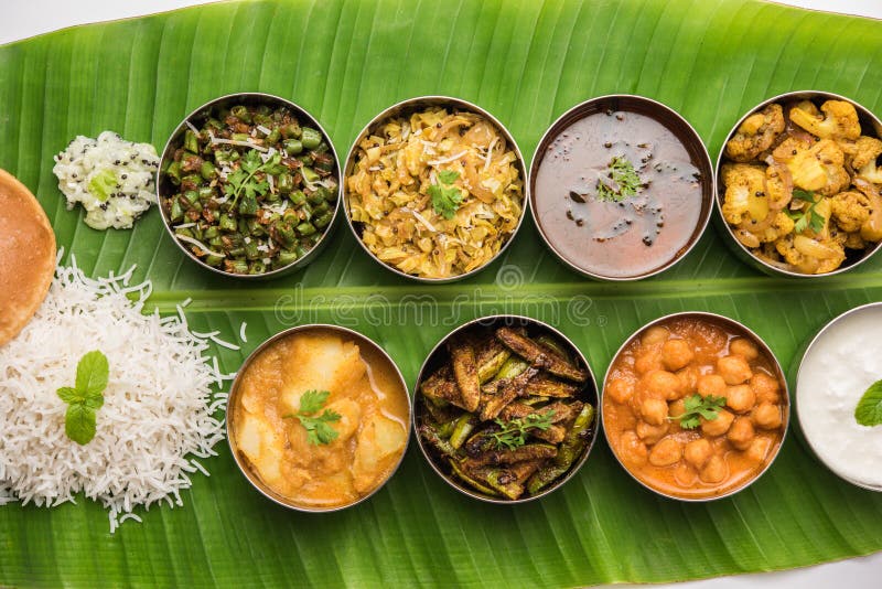 South Indian style Lunch Or Dinner Meal Or Food Served With A Selection